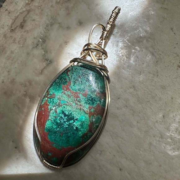 Chrysocolla Healing Stone Pendant in 14k gold fill frame - Picture 3 of 12